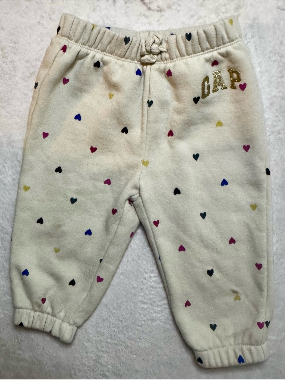 GAP Cream Heart-Print Fleece Jogger Pants for 12-18 month baby